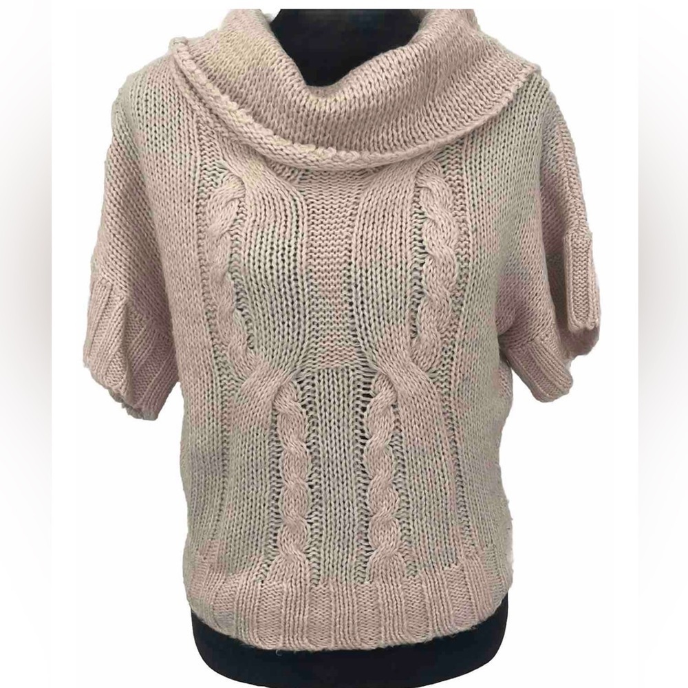 Women’s size M beige short sleeve cowl neck knit sweater.